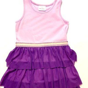 Girls Purple Cotton Dress w/Tulle Ruffle Bottom